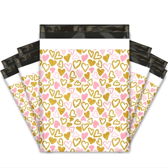 Other - (5) Pink & Gold Hearts Premium Extra Large Poly Mailers: 19" x 24"